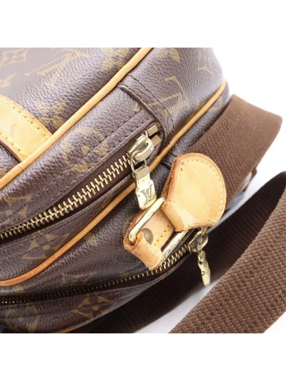 Louis Vuitton Monogram Reporter PM Shoulder Bag Brown Leather Gold